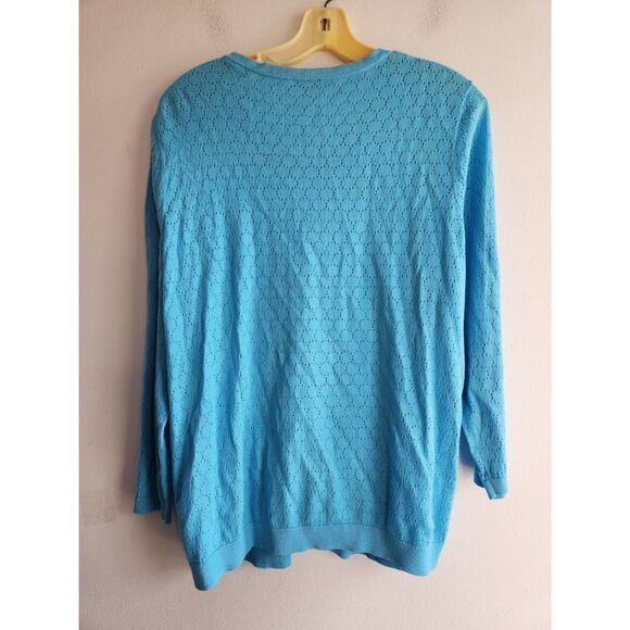 NWOT Talbots Women Blue Pointelle Cardigan Cotton Sweater size XL - Picture 9 of 9